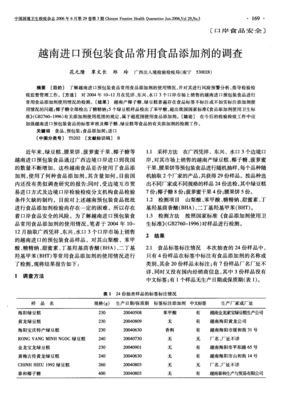 越南进口预包装食品中常用食品添加剂的调查与分析